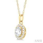 5x3 MM Oval Shape White Topaz and 1/20 Ctw Single Cut Diamond Halo Semi-Precious Pendant with Chain in 14K Yellow Gold